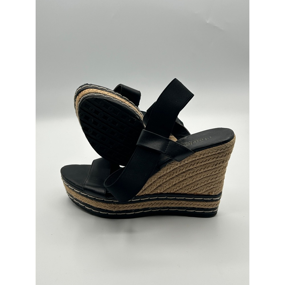 Charles by Charles David Wedge Sandals Womens 8 Black Espadrille Elastic Straps